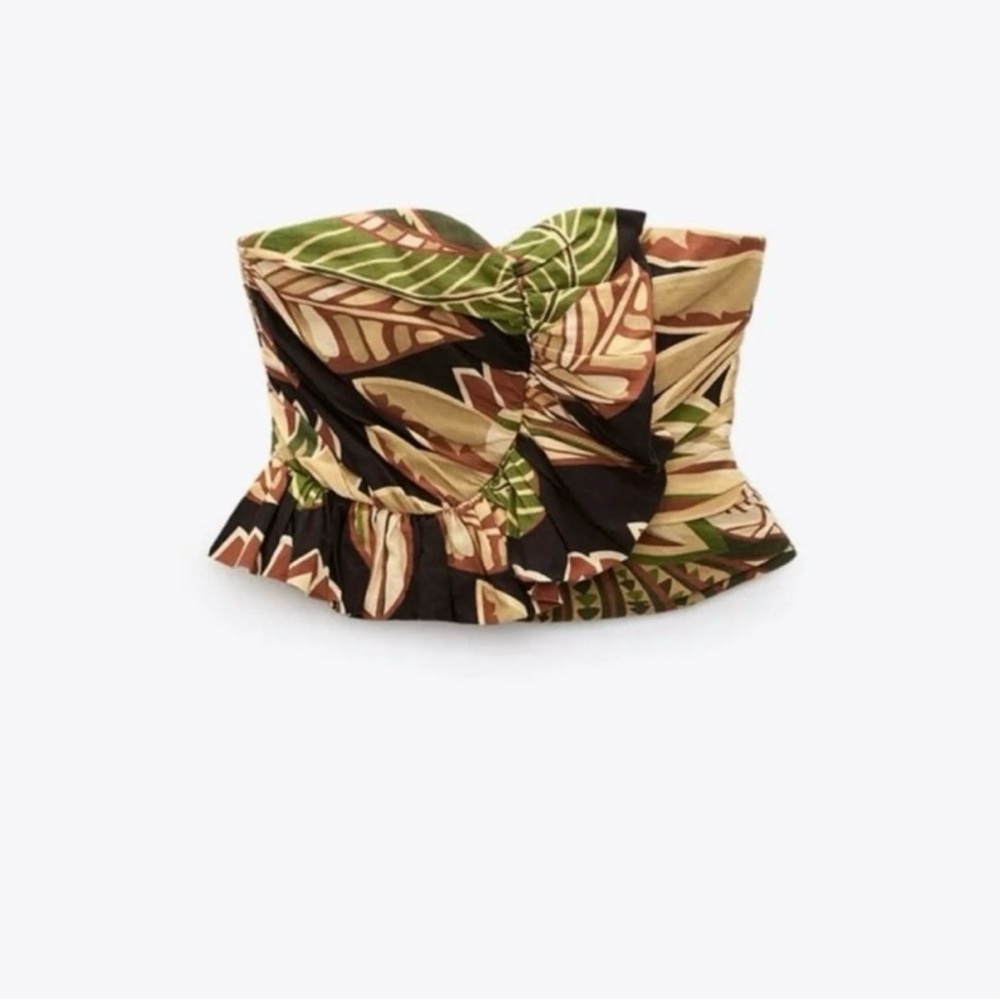 Zara Bloggers Favorite Tropical Print Strapless Top